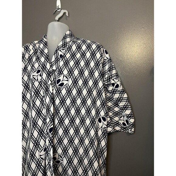 Vintage Japanese Yukata Kimono Robe Mens Large Black White Geometric Pattern 90s - Picture 4 of 8